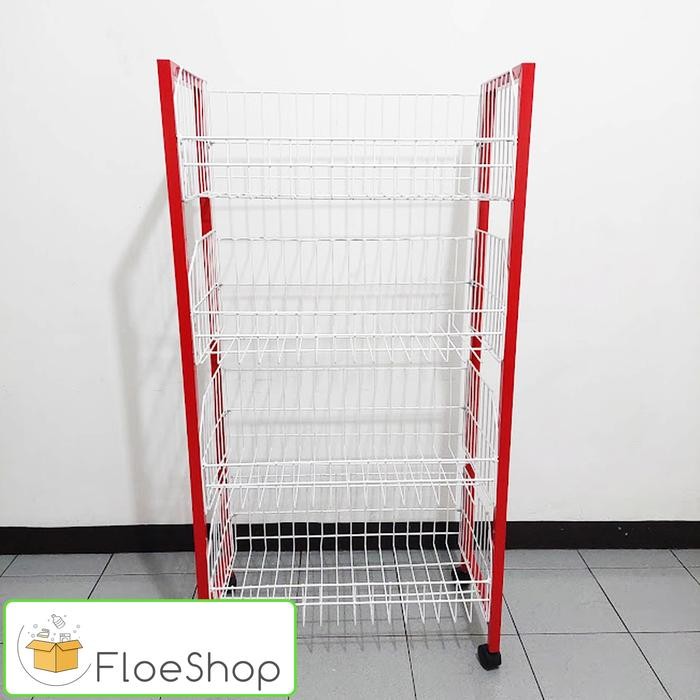 Rak Serbaguna Display Minimarket Ciki Snack Jumbo Tebal Susun 4 + Roda