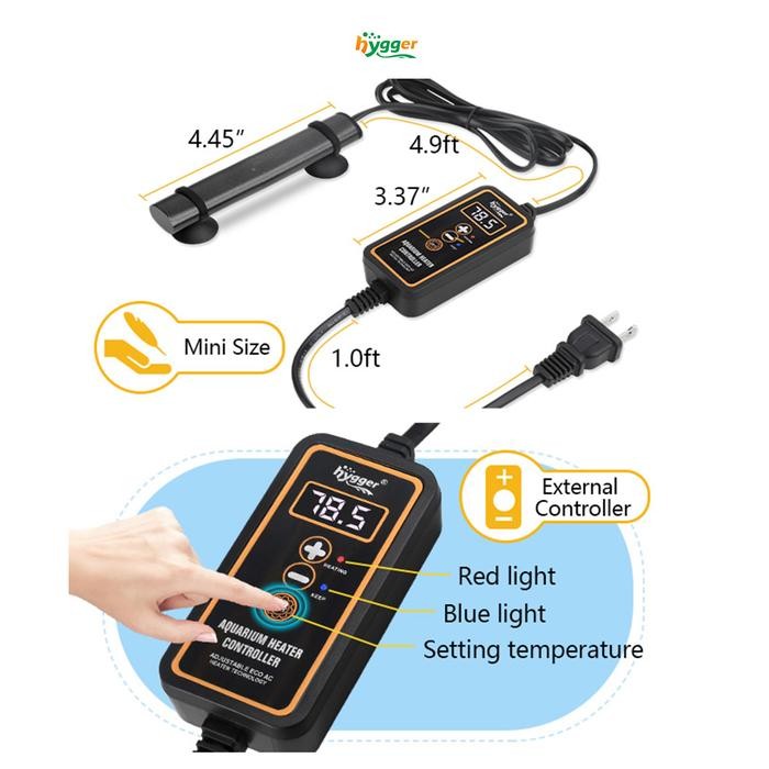 Hygger Aquarium Mini Portable Heater With Led Digital / Heater Mini / Heater Cupang / Heater Ikan