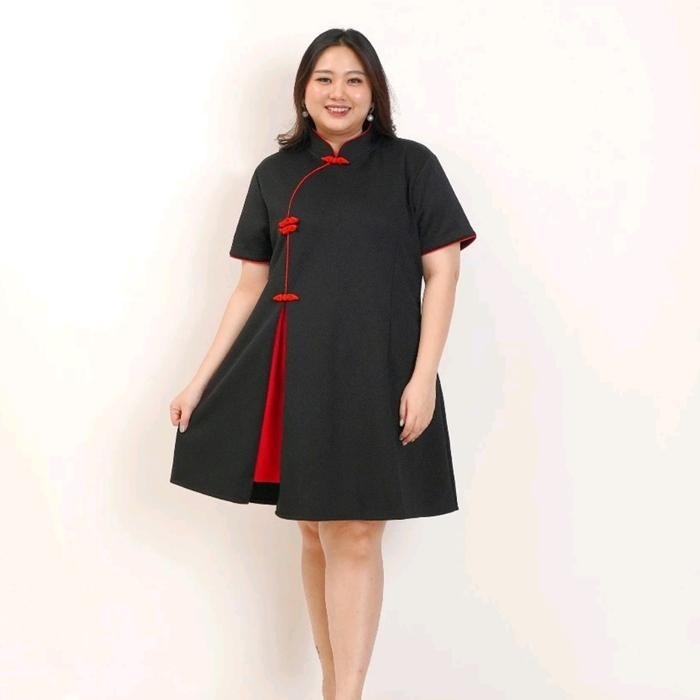 Dress Cheongsam Qupao Imlek Cny Scuba Wanita Bigsize Jumbo Pesta Party