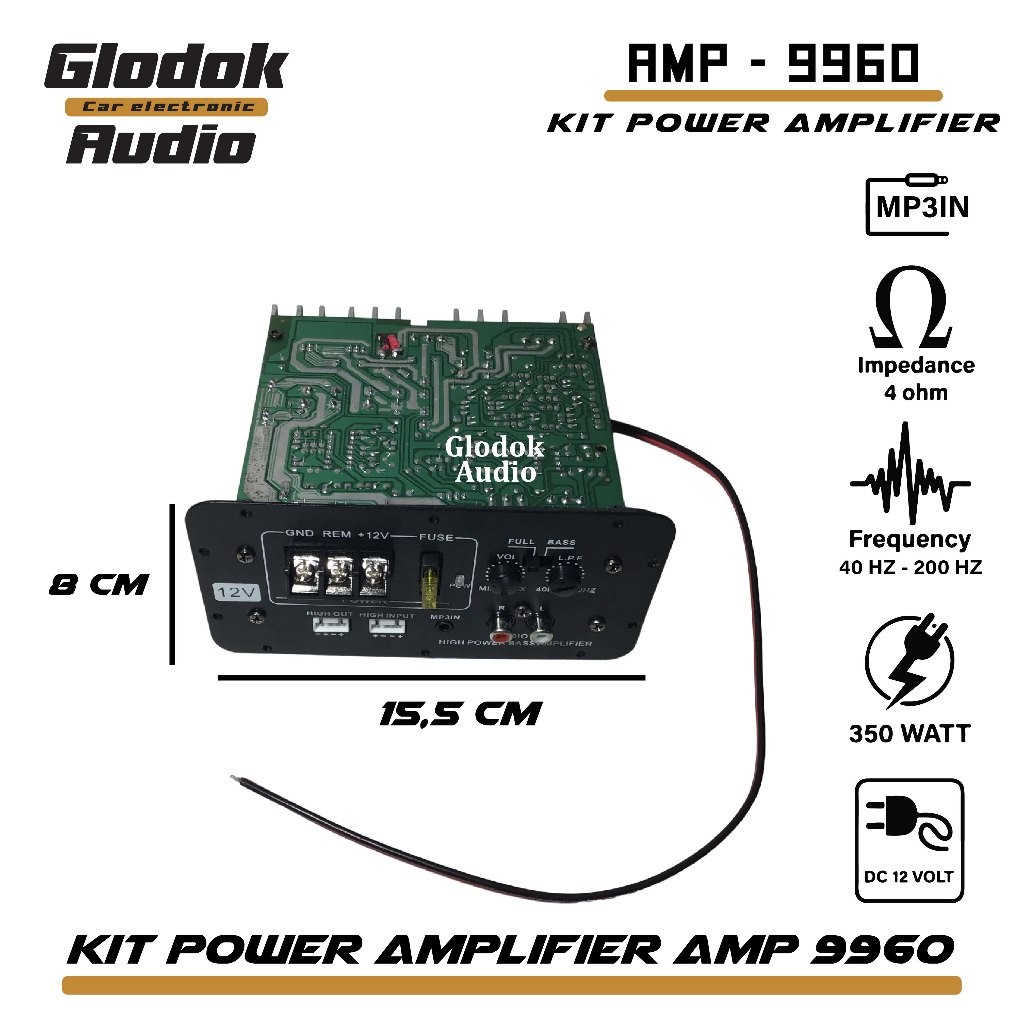Kit Amplifier Subwoofer mobil dc 12 Volt 350 Watts AMP 9960