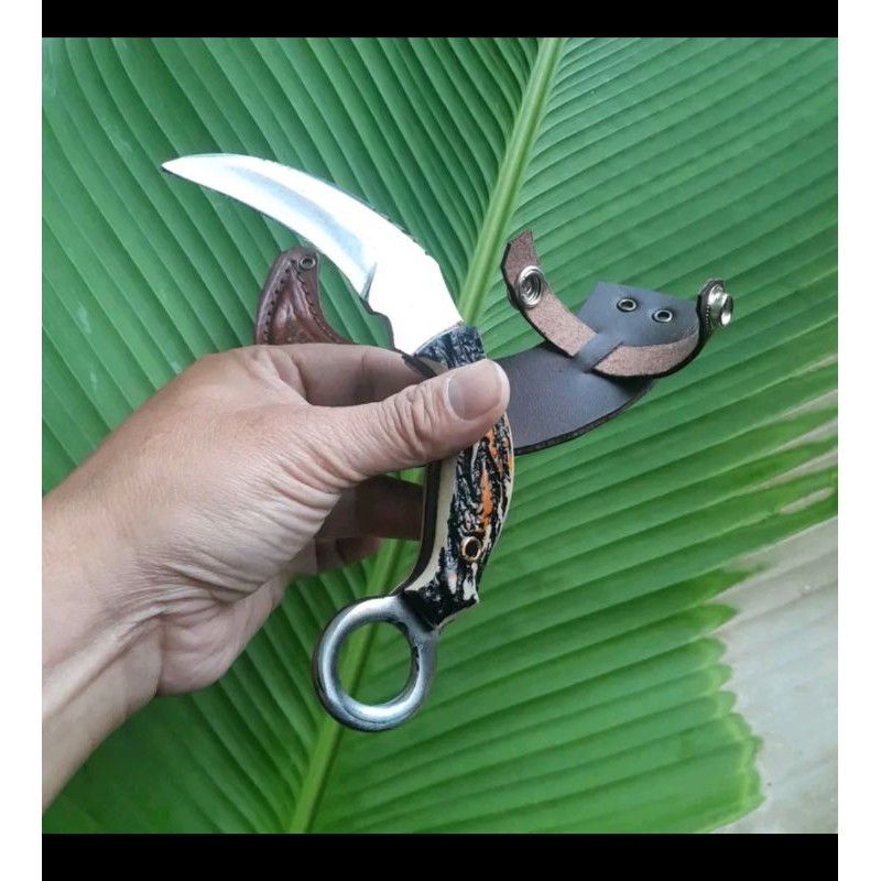 viral Kerambit Cula Premium Baja Sarung Kulit Asli