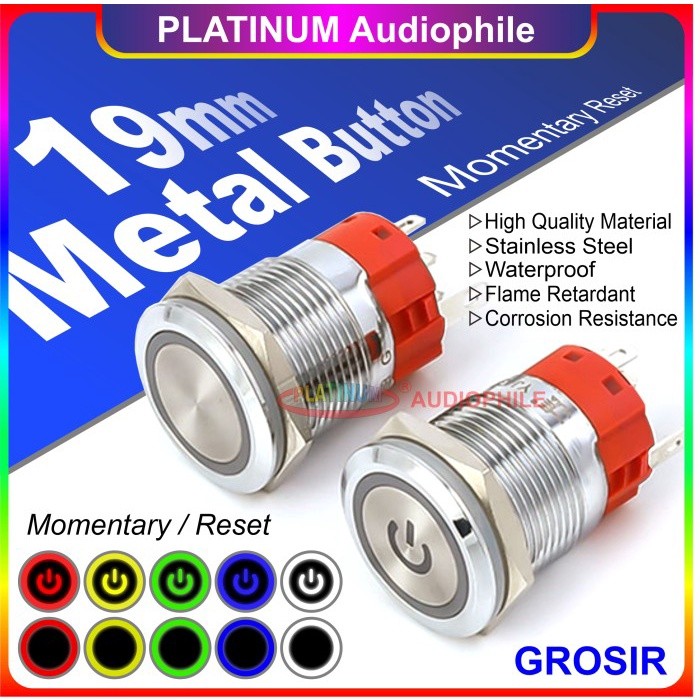 Metal Push Button Switch 19mm MOMENTARY/RESET stainless steel
