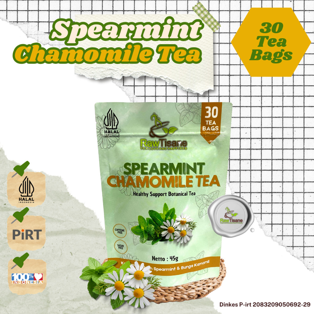 

RAW TISANE Spearmint Chamomile Tea : Teh Celup Daun Spearmint & Bunga Chamomile Isi 30 Tea Bag