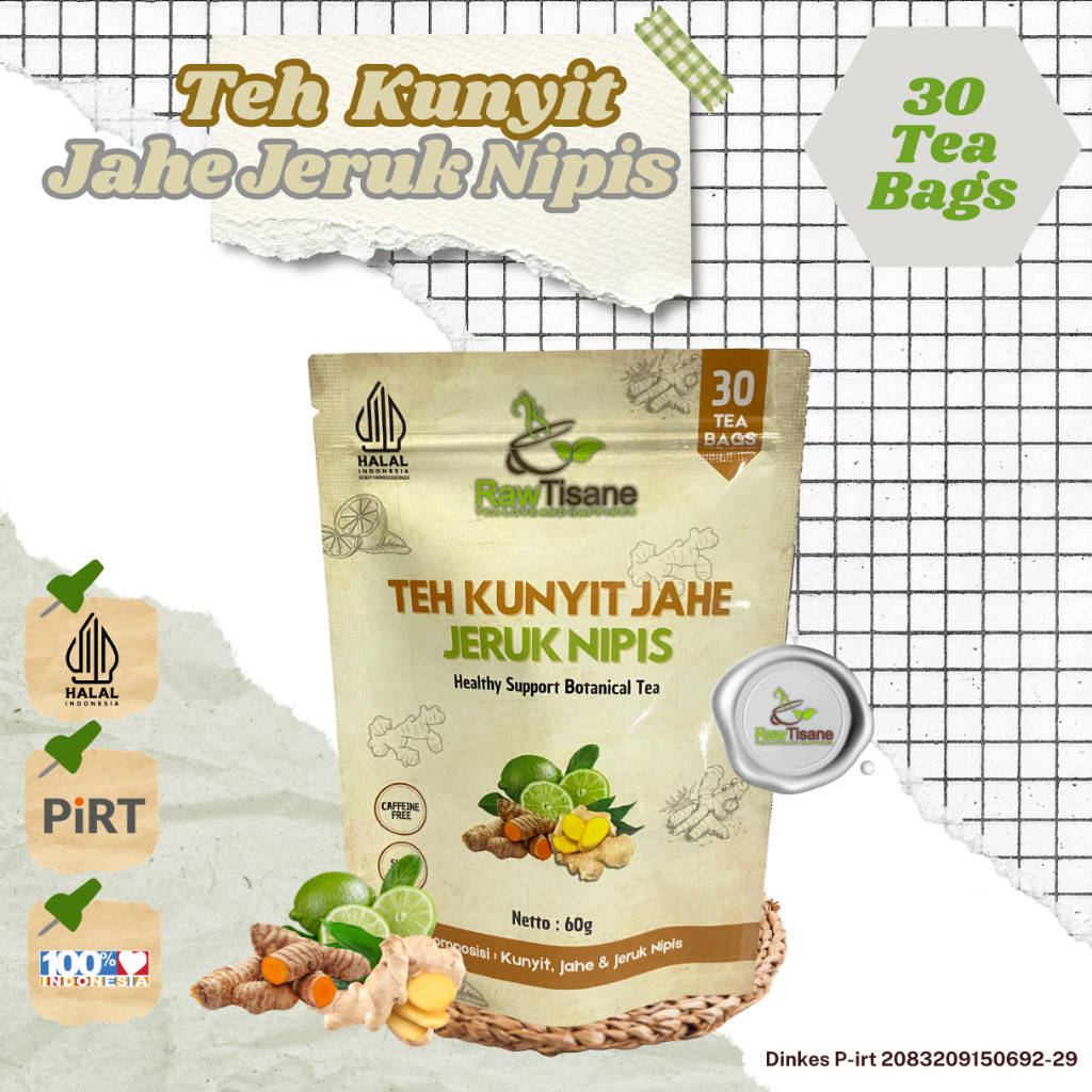 

RAW TISANE Teh Celup Kunyit With Jahe & Jeruk Nipis Isi 30 Tea Bag