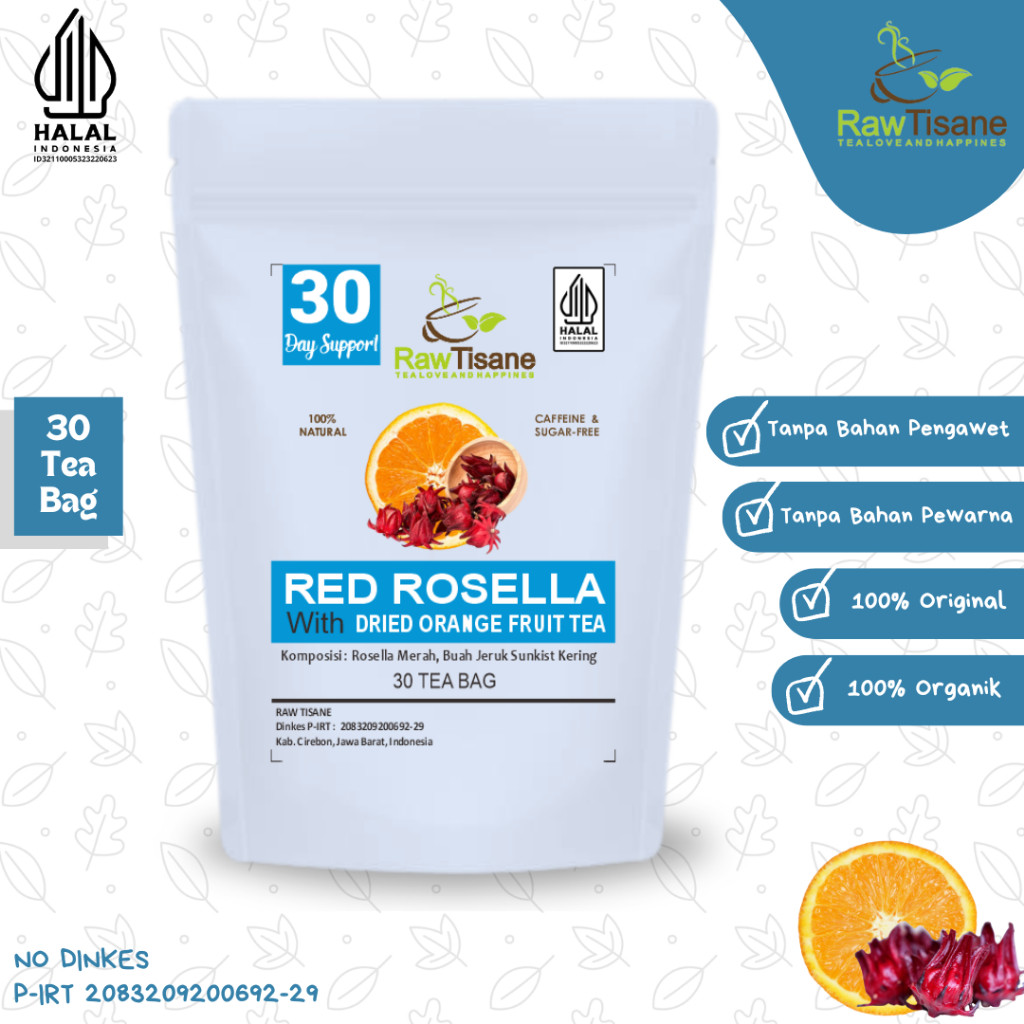 

RAW TISANE Rosella With Orange Tea : Teh Celup Bunga Rosella Merah & Buah Jeruk Kering Isi 30 Tea