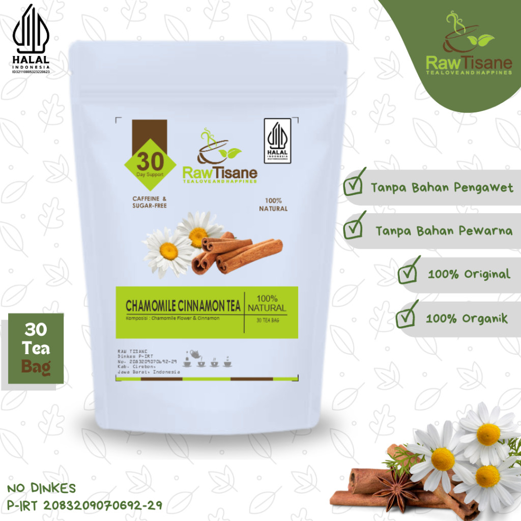

RAW TISANE Chamomile Cinnamon Tea : Teh Celup Bunga Chamomile & Kayu Manis Isi 30 Tea Bag