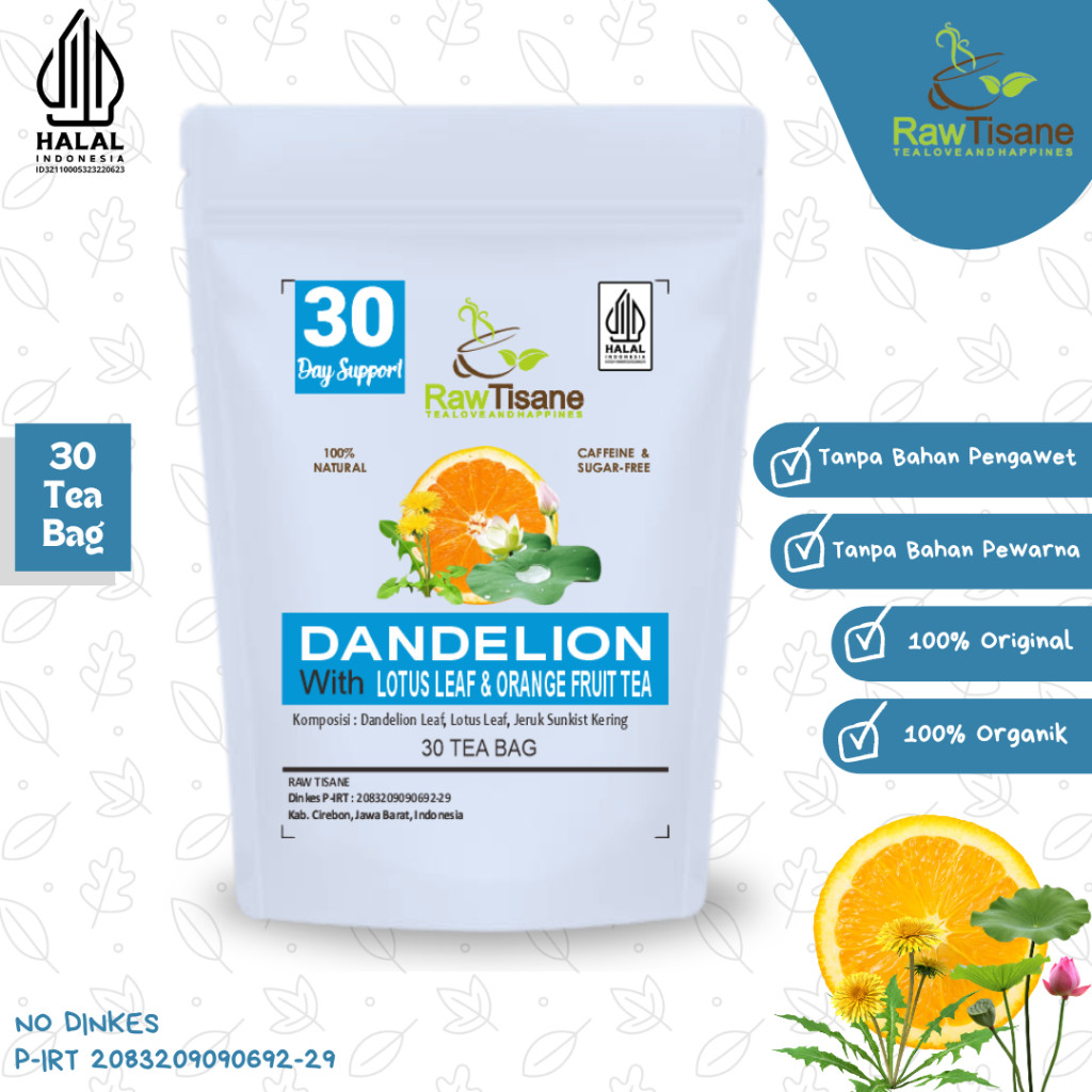 

RAW TISANE Dandelion Lotus Orange Tea : Teh Daun Dandelion, Daun Teratai & Buah Jeruk Isi 30 Tea Bag