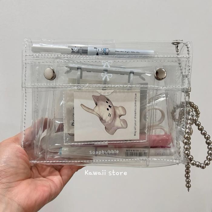 

Pouch Pencil Case Transparent Pen Bag Tempat Pensil Makeup Storage Bag 6 Layers Photo Card Holder