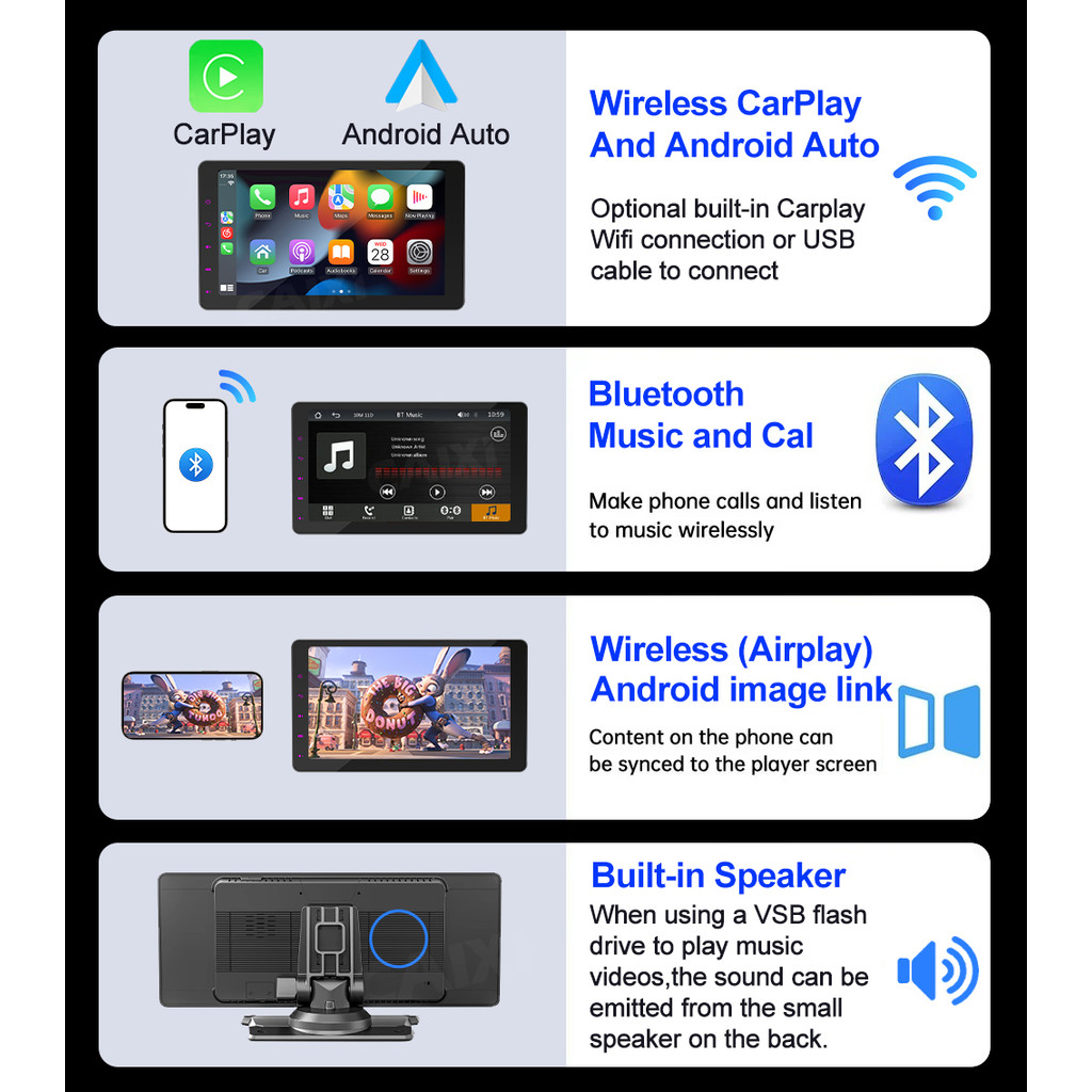 CAIXI 10.26” QLED Wireless Carplay & Android Auto Car Radio Multimedia WIFI Video Player for Apple O