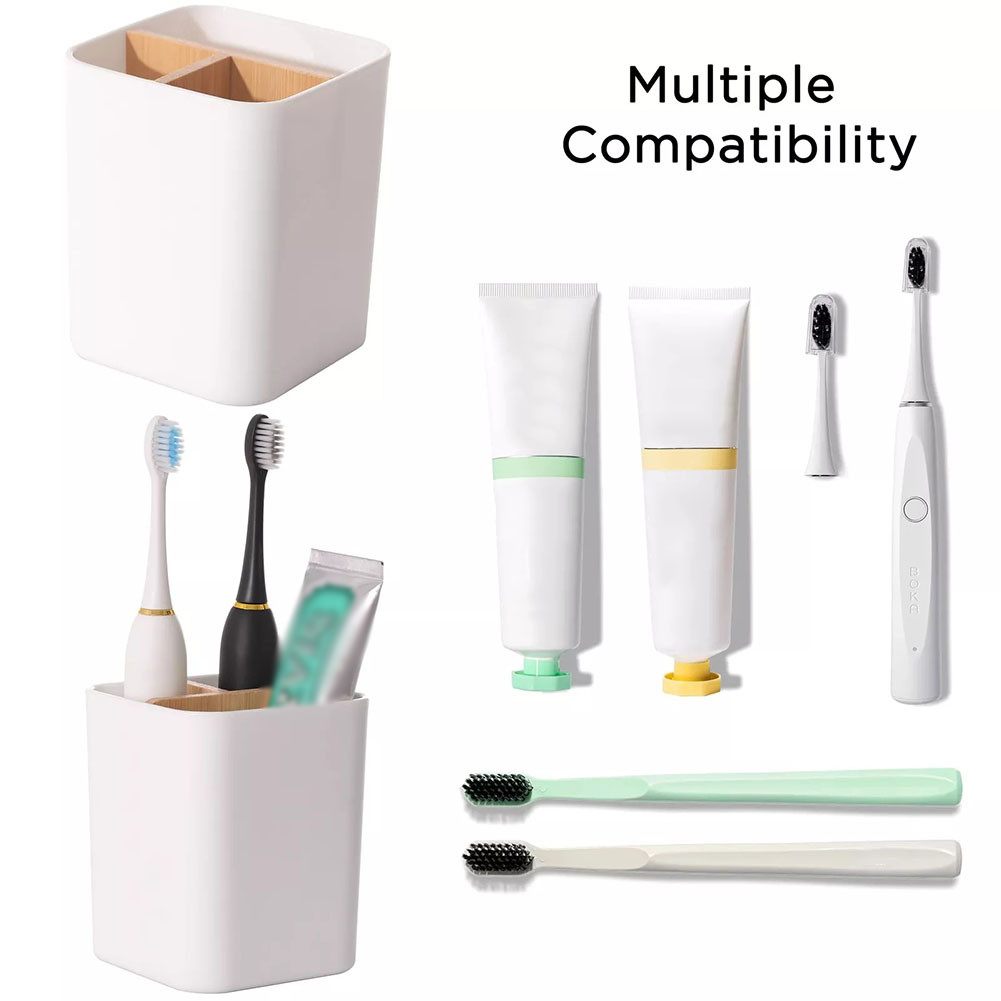 Bathroom Toothbrush Holder 3 Slots Wooden Toothpaste Razor Makeup BrushPen Holder Storage Box