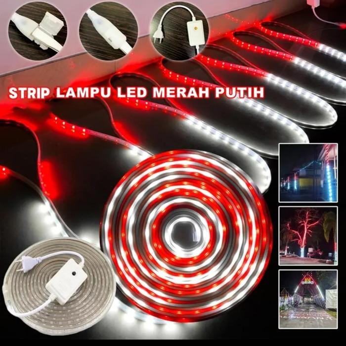 Lampu Led Strip Merah Putih Panjang 7Meter Tinggal Colok /Lampu 17 Agustusan/Lampu Merah Putih