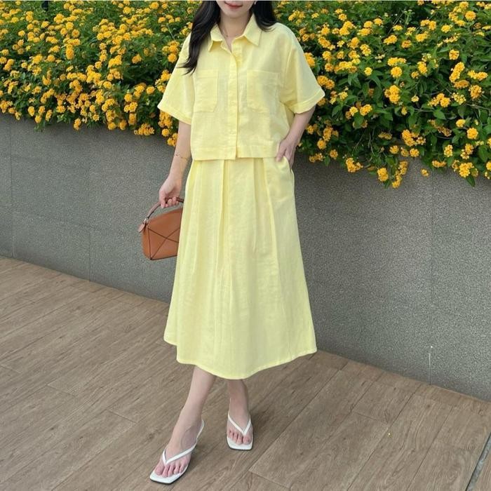 Setelan Premium Linen Angel / Set Wanita Atasan Dan Rok Yo-3588