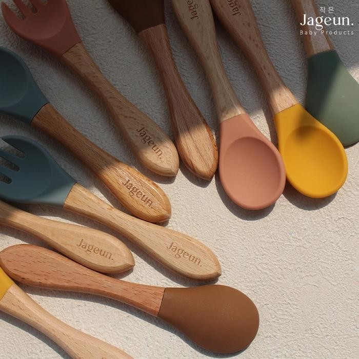 LANGSUNG GAS. JAGEUN PREMIUM SILICONE WOOD SPOON N FORK SENDOK GARPU KAYU BAMBU SET ALAT MAKAN