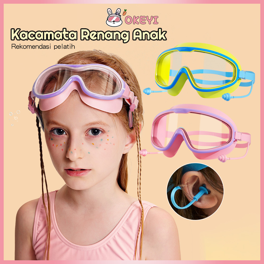 VIVE Okeyi Kacamata Renang Anti Fog UV Kacamata+Penutup Telinga Laki Dan Perempuan Anak