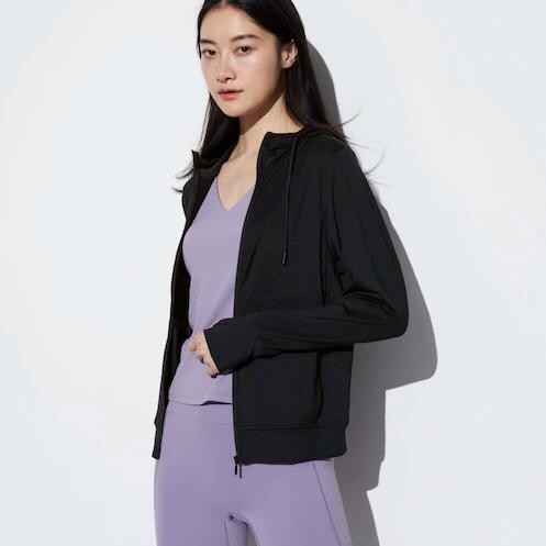 UNIQLO AIRism Jaket Wanita UV CUT MESH HOODIE Black