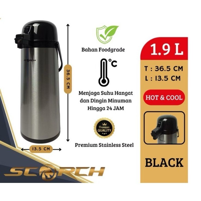 Termos Air Panas Pencet SCOR 1,9 Liter/Termos Air Panas 1,9 Liter Stainless Steel