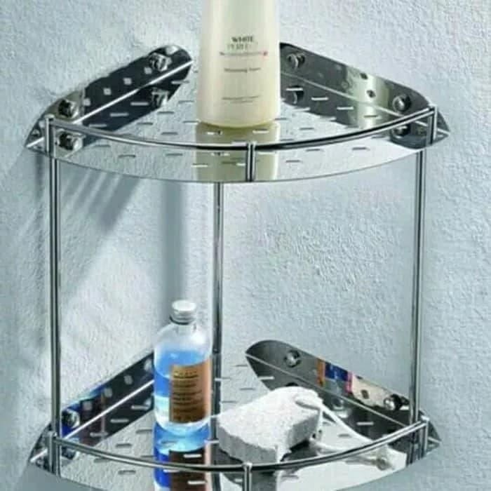 Rak sabun sudut stainless 2 susun rak bumbu dapur sudut stainless