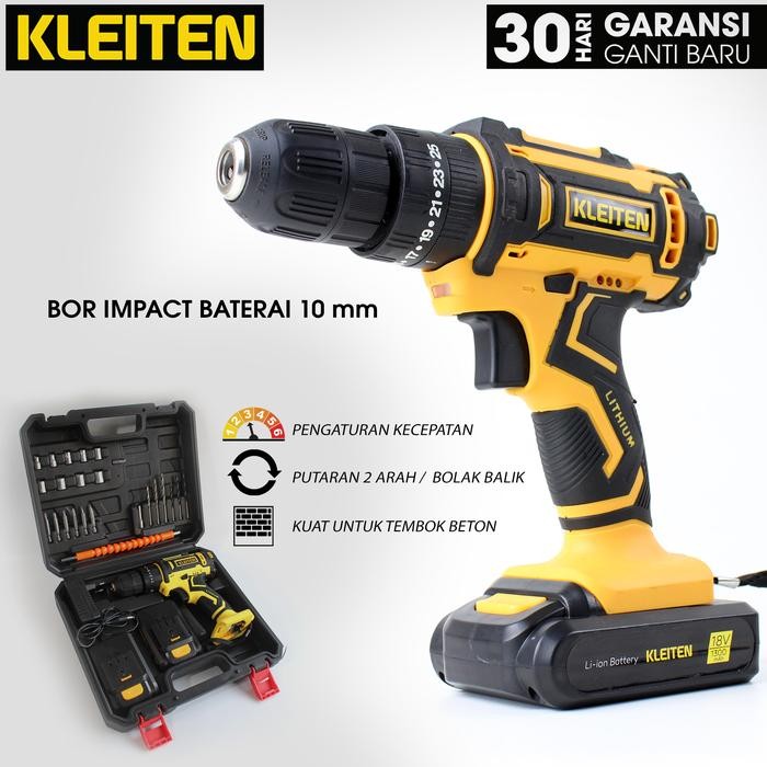 KLEITEN Cordless Impact Drill 18 V Bor Baterai Tembok Set Bor Kayu Besi Tembok Bor Portable