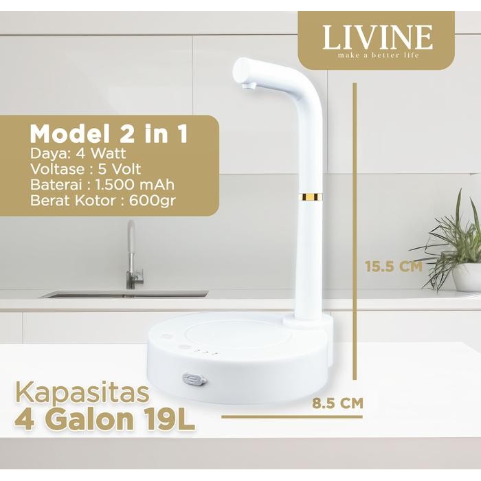 LIVINE 2 in 1 Pompa Galon Electric Pompa Air Galon Pompa Galon Elektrik 1500Mah 2Mode Meja Dan Galon