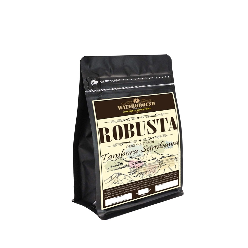 

PROMO Waterground Coffee Kopi Robusta Tambora Sumbawa Biji Kopi 1 Single gin, 100 GR