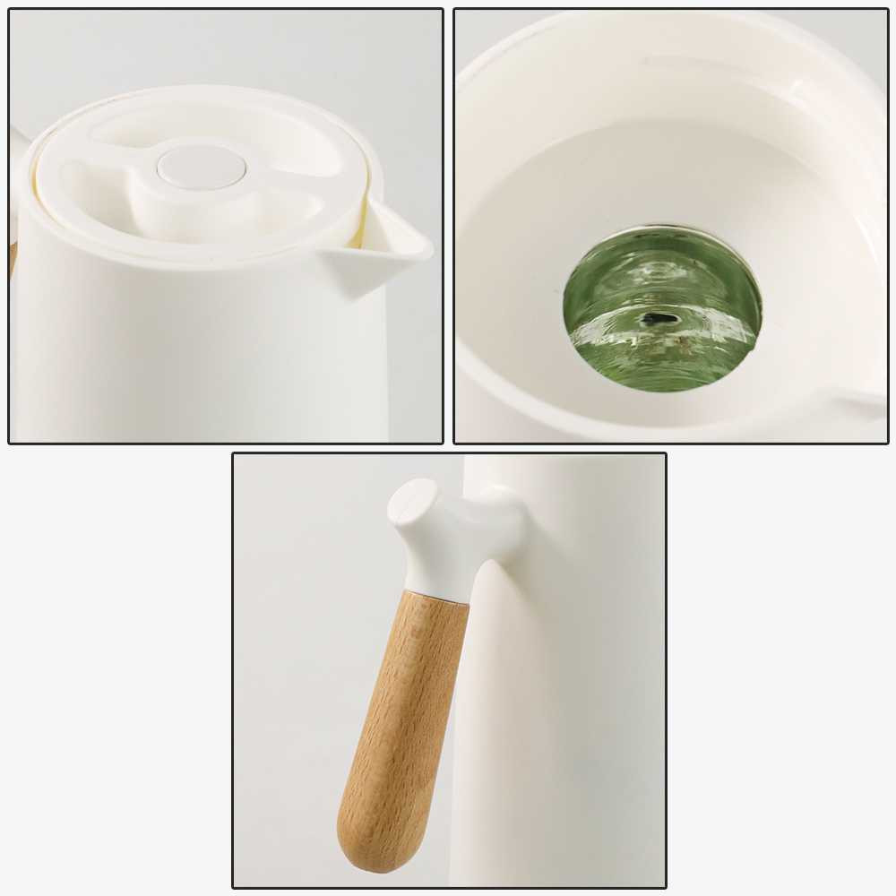 Termos Kaca Tahan Air Panas 24 Jam Aesthetic Gagang Kayu 1 Liter Pencet Teko Desain Pitcher Kopi Teh