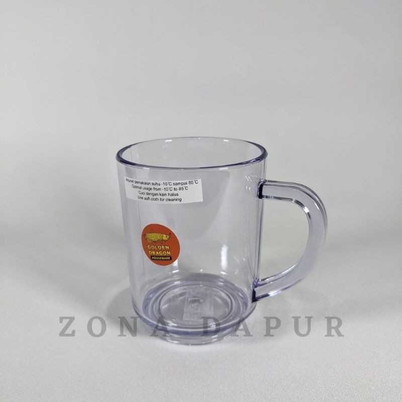 (6 pcs) Cangkir Plastik Bening Golden Dragon 270 ml, Gelas Kopi Bening