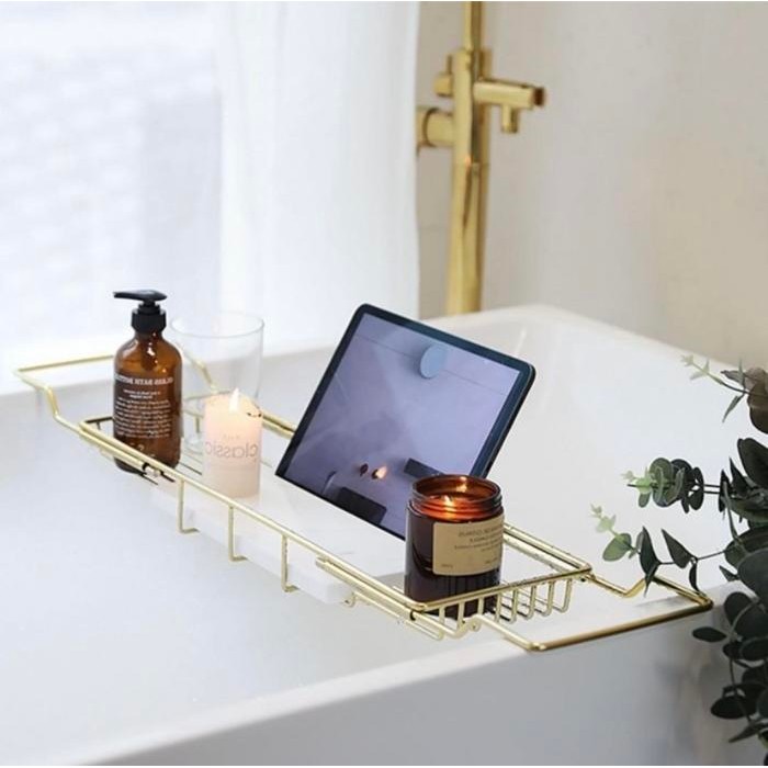 Tatakan bathtub tray nampan kamar mandi gold marble stainless