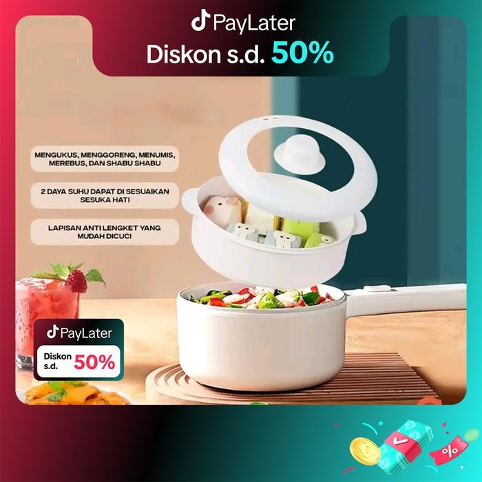 Panci Listrik Fry Pan Electric Panci Listrik Multifungsi Kukusan Serbaguna 1.8L Anti Lengket 6in1