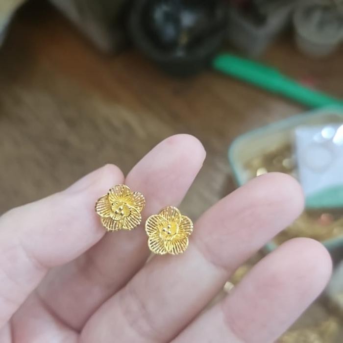giwang anting tindik tusuk bunga kembang gold ubs emas asli 375