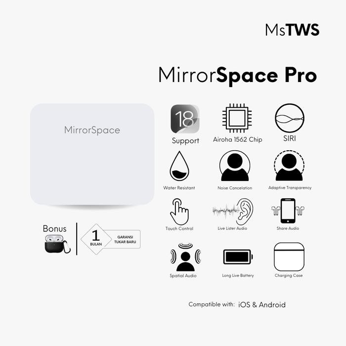 MIRRORSPACE PRO WIRELESS CHARGING CASE TWS BLUETOOTH