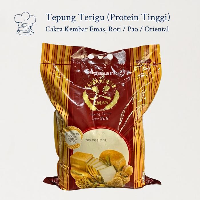 

SALE !!! TEPUNG TERIGU CAKRA KEMBAR EMAS ROTI & MIE / ORIENTAL / PAO & MANTAO 5KG/1KG - TEPUNG