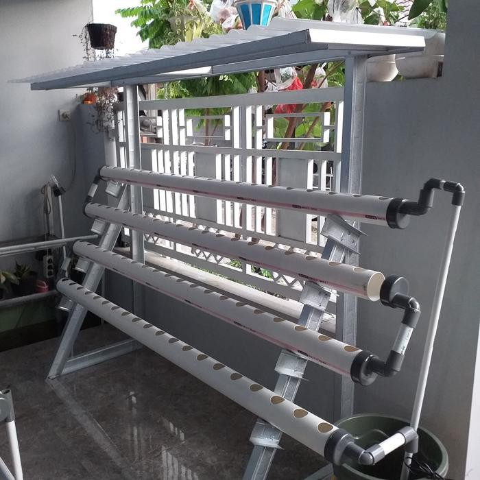 Terlaris Instalasi Pipa Hidroponik 2 Meter Full Set Rangka Baja Ringan + Atap