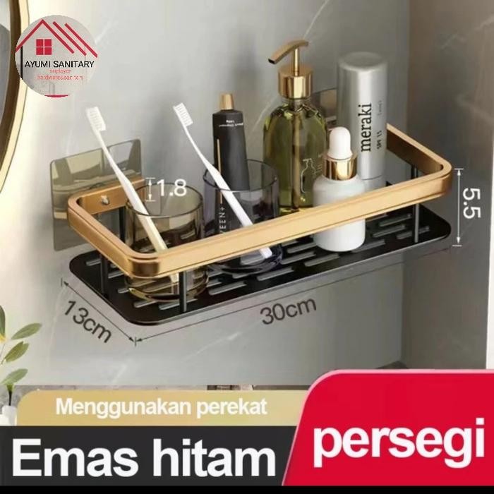 PREMIUM Rak shampo kamar mandi segi black gold .rak dinding aksesoris