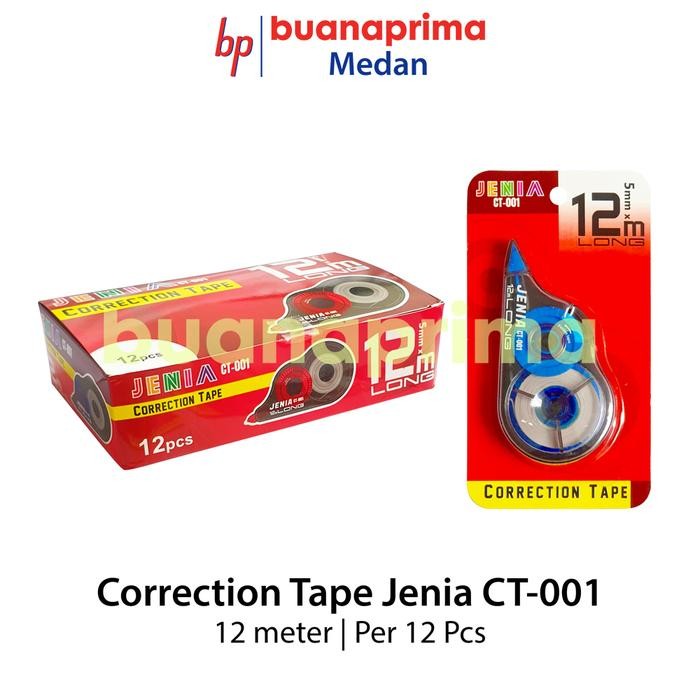 

correction tape jenia ct-001 12 meter per 12 pcs tip x kertas pita kode 1086