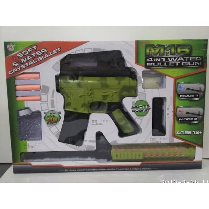 Paling Baik Mainan M16 Water Bullet Gun 4In1 / Soft Dan Water Crystal Bullet