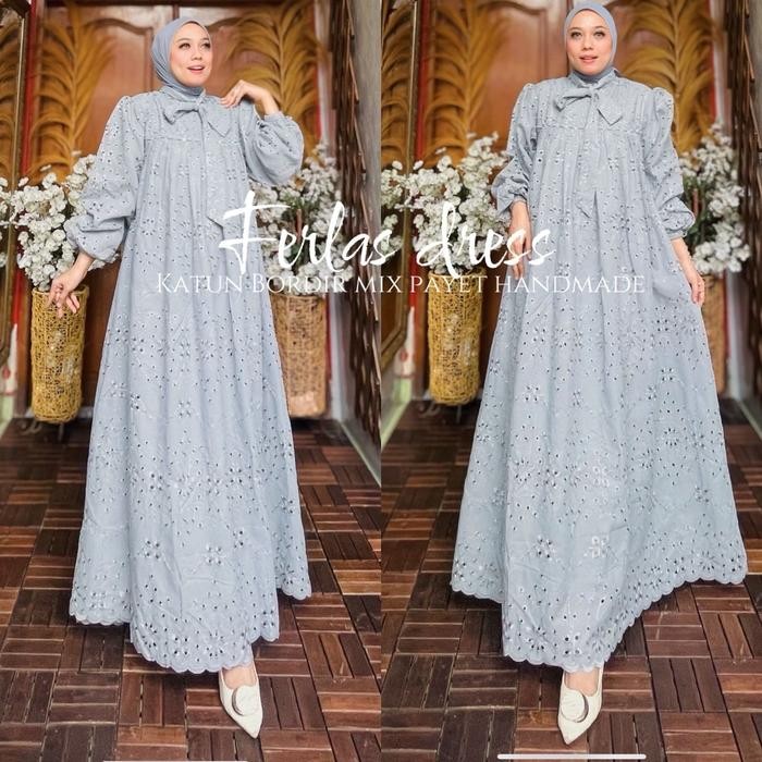 Gamis Cantik Ferlas By Ohc Katun Bordir Payet Untuk Wanita - Mewah Nyaman Dress Muslim Pesta