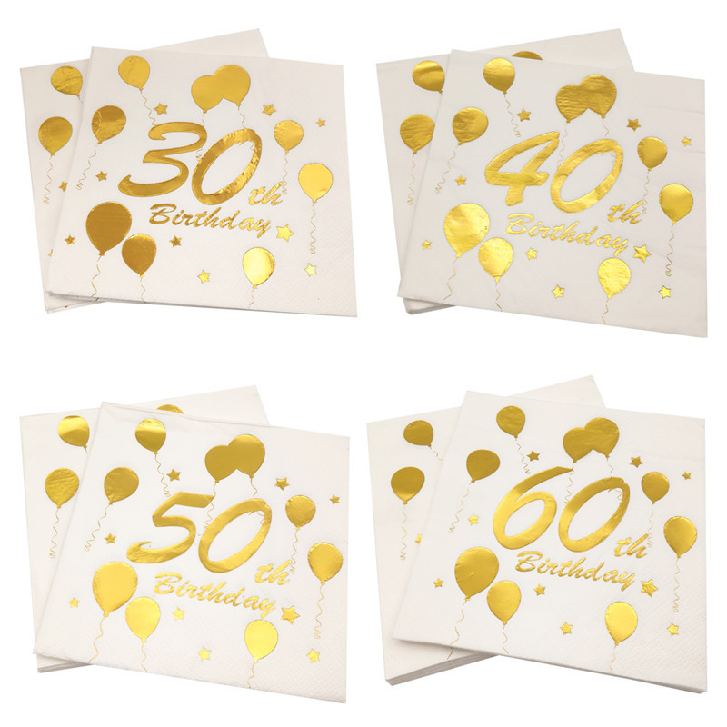 10Pcs Gold 18 30 40 50 60Th Birthday Paper Napkins Adult Birthday Party Decoration 40Th Birthday