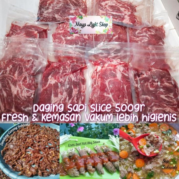 

Slice Daging sapi tipis Yakiniku Sukiyaki yoshinoya 500gr halal murah