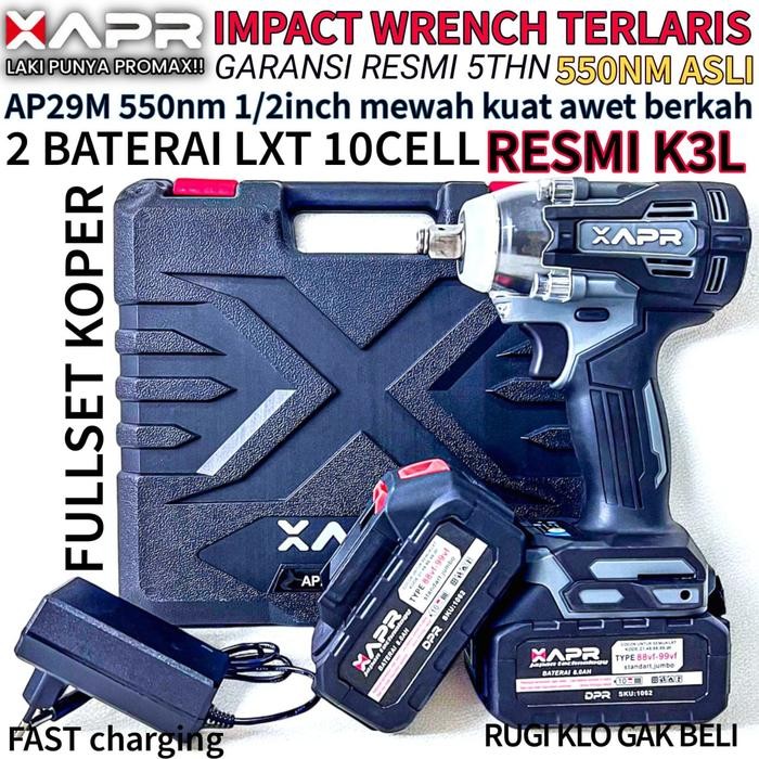 Ap29 Apr Impact Wrench Type 550Nm 2 Baterai Untuk Bengkel Motor Mobil Impek Driver Pemasangan Plafon