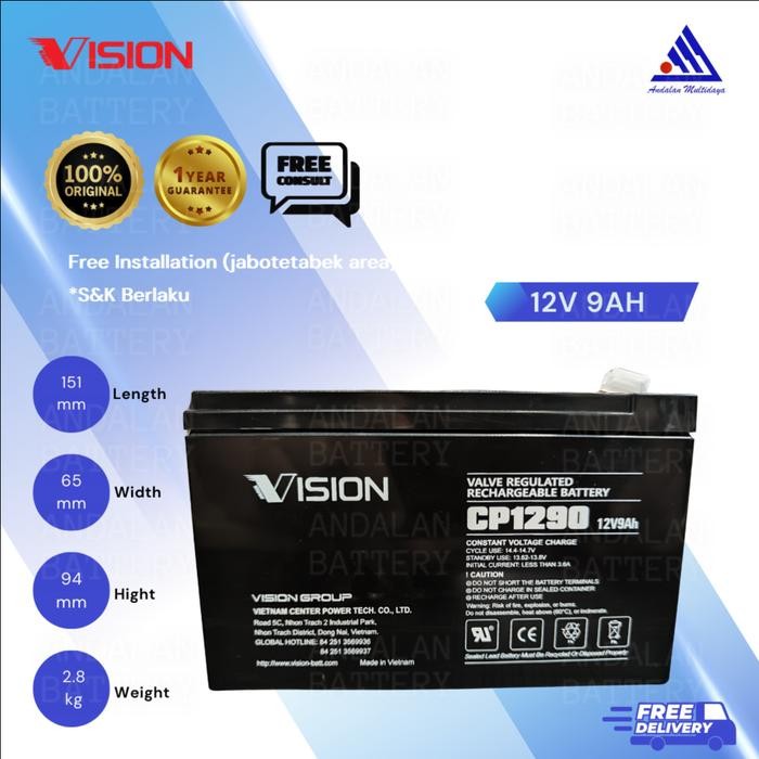 Baterai UPS Aki Kering VISION 12V 9Ah/VRLA CP1290 / AKI UPS 12V 9Ah