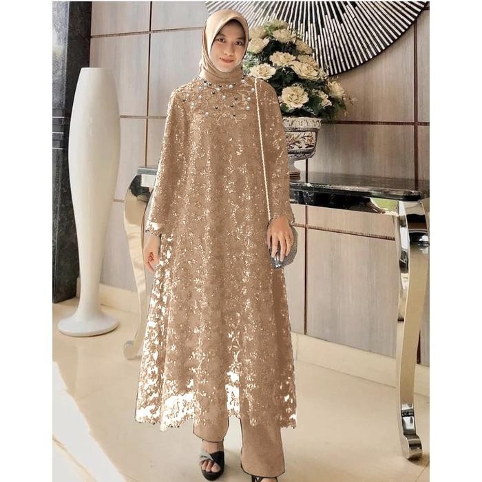 SET ASTERIA SETELAN TUNIK BROKAT MUTIARA SETELAN MuslimAH Cantik Celana Muslim Wanita Baju