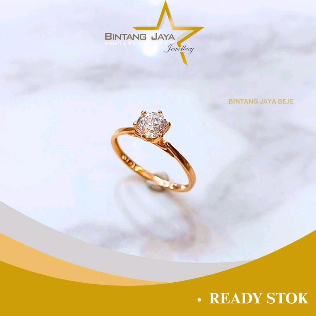Cincin Emas Solitaire - Emas Asli 16K - Berat 2,91 Gram - Desain Elegan Tak Lekang Waktu - Ideal unt
