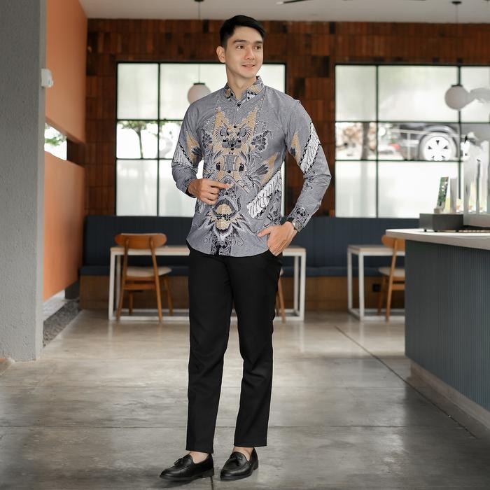 DGM Batik Pria Silver Lapis Furing Lengan Panjang Premium Batik Puring Flora 2709