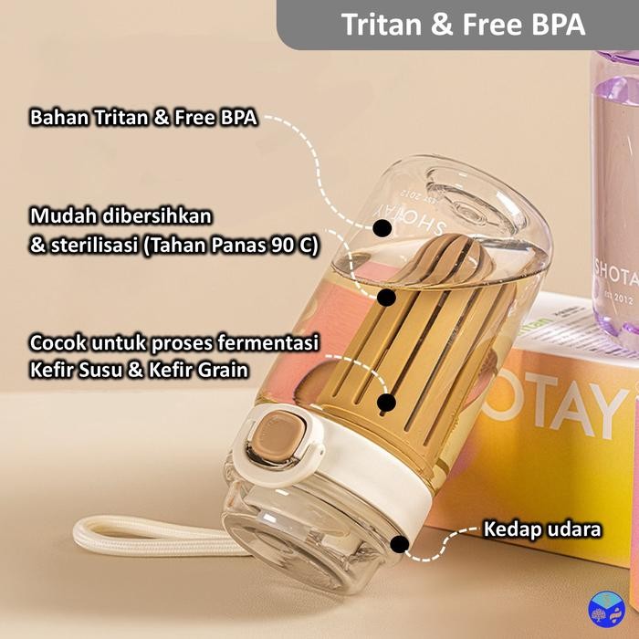 Kefiree Shotay Tumbler Fermentation Tritan Steril Kedap Udara Tahan Panas Air Tight BPA Free 500 ml