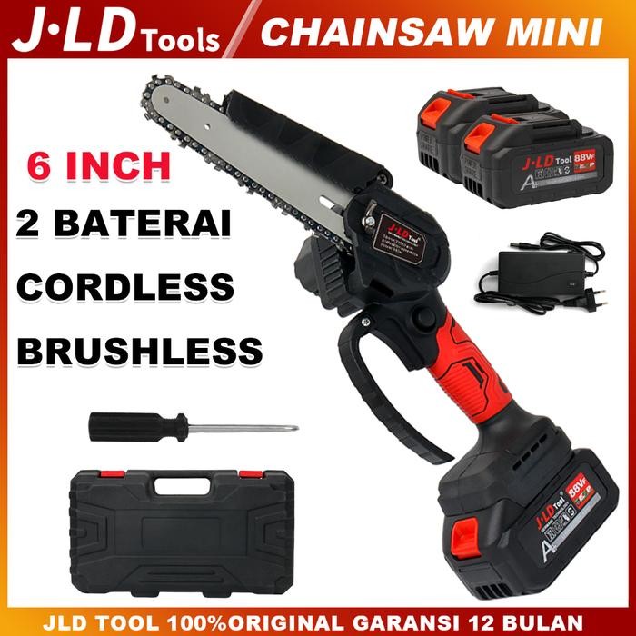JLD Brushless Chainsaw Mini 88VF Mesin Gergaji Kayu 6inch Chain saw Cordless Mesin Pemotong kayu