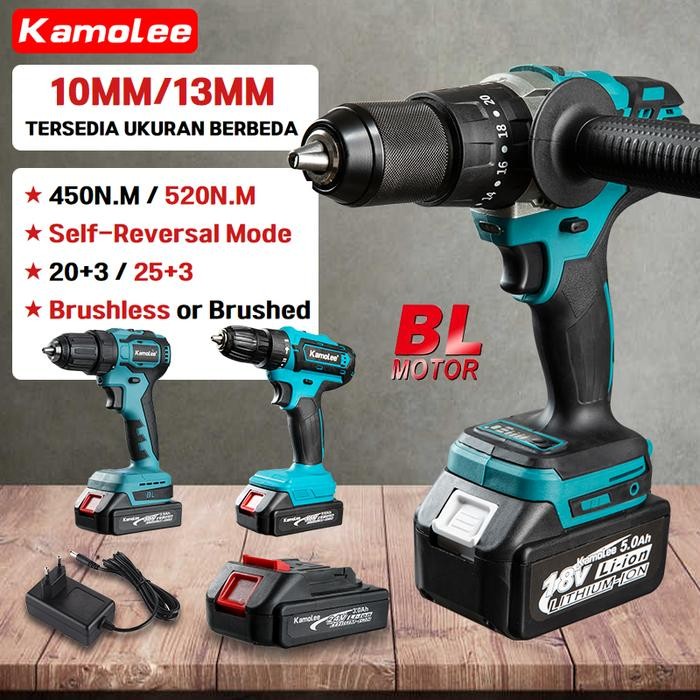 Bor Dampak Listrik Kamolee DDF485 450N.m 10/13mm Brushless/Motor Sikat
