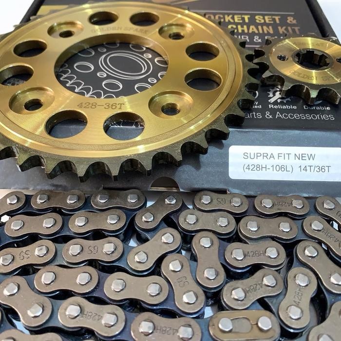 Terlaris Gear Gir Set Rantai Supra Fit New / Revo Lama / Supra X 125 / Kharisma Ukuran 14/36T
