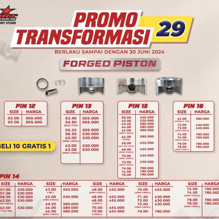 Piston Mentah Brt 52Mm / 55Mm Pin 13