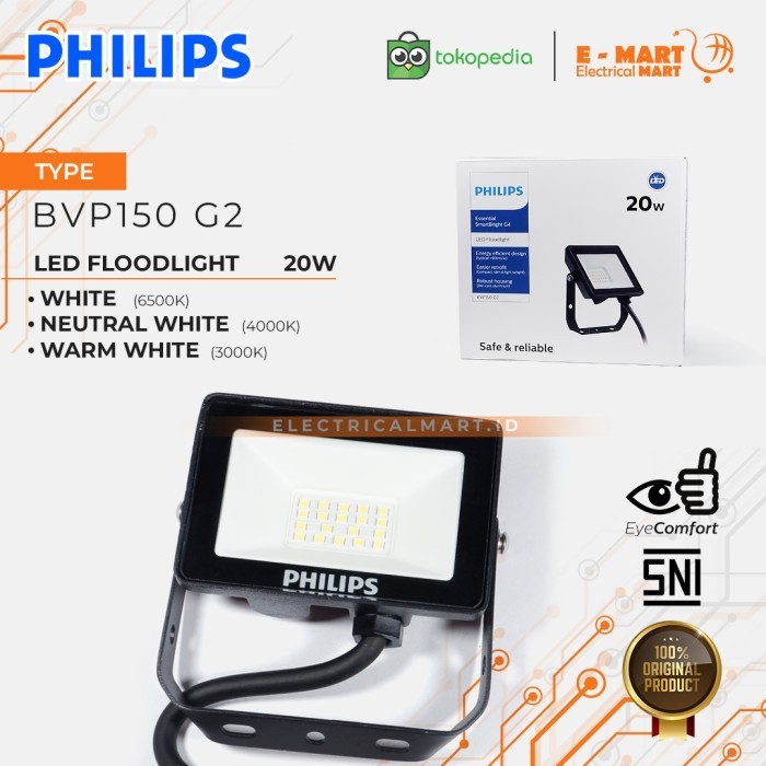 PHILIPS Lampu Sorot LED 20W BVP150 Floodlight 20 watt Putih Kuning