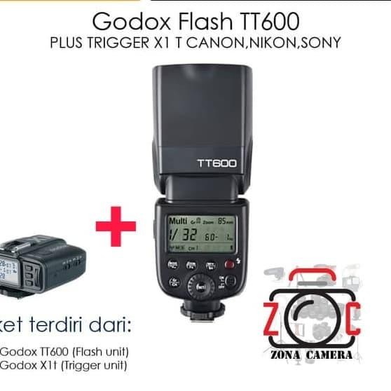 Paket Godox Tt600 + Trigger X1T Canon Nikon Fuji Sony Tt 600 X1 Xt1